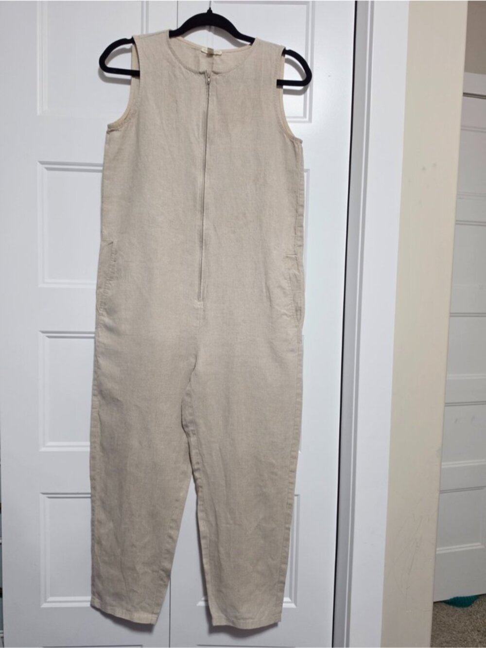 Eileen Fisher Sleeveless Neutral Jumpsuit Romper Cream XXS 100% Organic Linen